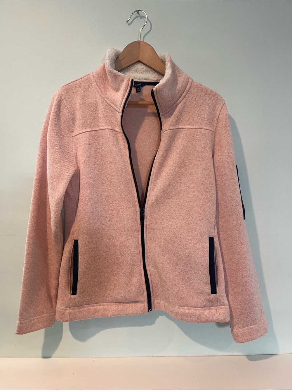 Nautica Women’s Pink Faux Fur Collar Full Zip Jacket, Size Medium RN 67835